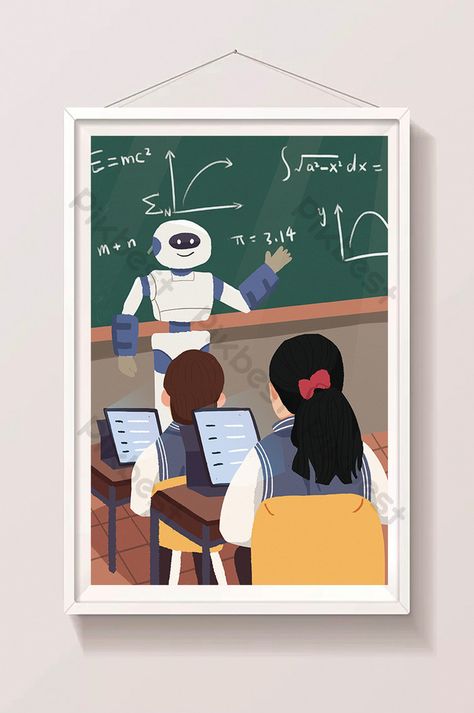 Technology Art Illustration, Science And Technology Illustration, Classroom Illustration, Futuristic School, Student Handbook, Science Cartoons, Teacher Images, Teaching Class, Science Decor