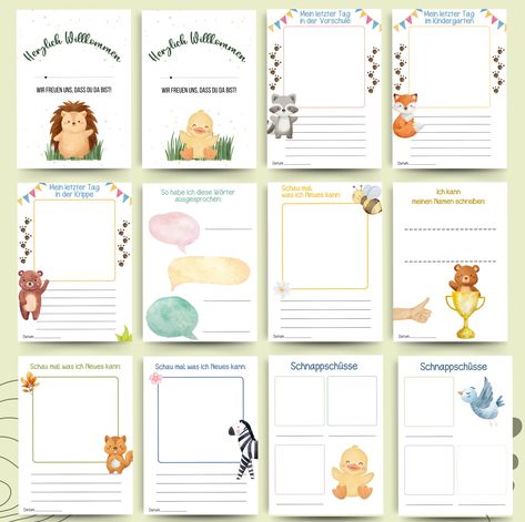 Templates Animals, Preschool Portfolio, Portfolio Kindergarten, Kindergarten Portfolio, Animals Nursery, Baby Album, Portfolio Templates, Animal Nursery, Photo Collage