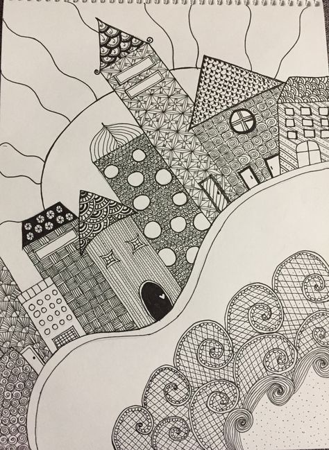 #house #zentangle #doodle Zentangle Houses Doodles, Zentangle Houses Drawings, Zentangle House, Zentangle Houses, Geometric Stencil, Zentangle Doodle, Pumpkin Illustration, Birthday Card Drawing, Zentangle Artwork