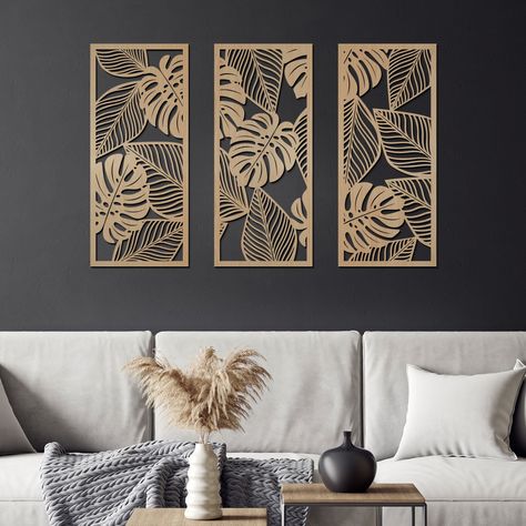 Monstera Picture Wall, Plywood Finish, Monstera Wall, Led Art, Decor Studio, Water Based Acrylic Paint, Grand Art Mural, Monstera Leaves, Interior Wall Design