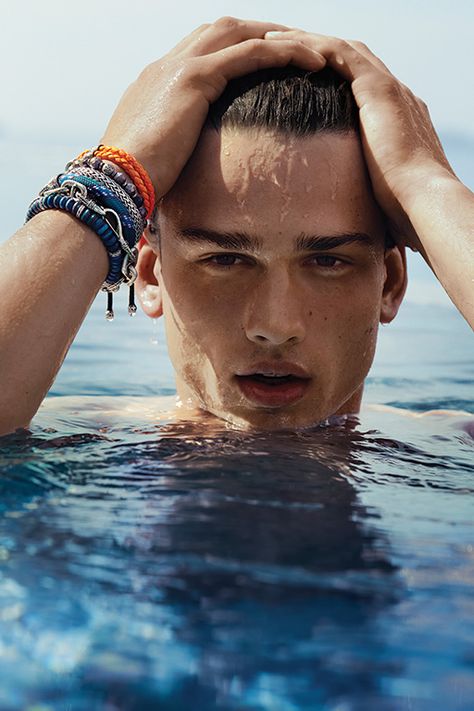 Simon Nessman Fronts John Hardy Campaign Simon Nessman, Pool Photography, John Hardy Jewelry, Male Models Poses, Men Photoshoot, Male Photography, Male Poses, Beach Poses, Beach Photoshoot