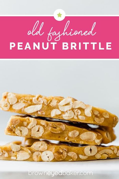 Peanut Brittle - This is a classic, old-fashioned peanut brittle recipe that is both quick and easy - no candy thermometer required. Great for Christmas gifts! #recipe #candy #homemade #homemadecandy #christmas #christmascandy #brittle #peanutbrittle #peanuts Xmas Hampers, Brown Eyed Baker, Peanut Brittle Recipe, Potato Candy, Easy Candy Recipes, Brittle Recipes, Best Christmas Desserts, Easy Candy, Christmas Dessert Recipes