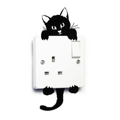 Creative Switch Board Art Easy, Wall Painting Ideas Near Switch Board, Cat Wall Decals, Switch Board Art, Panda Switch Board Art, Panda On Switchboard, Light Switch Decal, Switch Decals, Butterfly Mirror