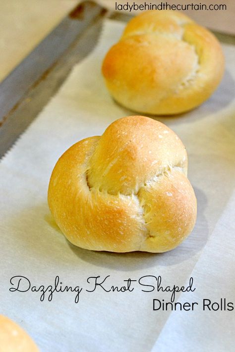 Creating these semi homemade Dazzling Knot Shaped Dinner Rolls is a snap with store bought frozen dinner rolls.  Say good-bye to the hours of kneading and Shaped Dinner Rolls, Rhodes Rolls Recipes, White Frosting Recipes, Christmas Bread Recipes, Frozen Dinner Rolls, Frozen Dinner, Frozen Rolls, Frozen Bread Dough, Dinner Roll