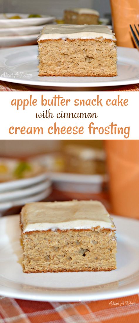 Apple Butter Sheet Cake, Things To Make With Apple Butter, Mom Desserts, Make Apple Butter, Apple Butter Cake, Cake With Cinnamon, Apple Butter Recipe, Cinnamon Cream Cheese, Cinnamon Cream Cheese Frosting