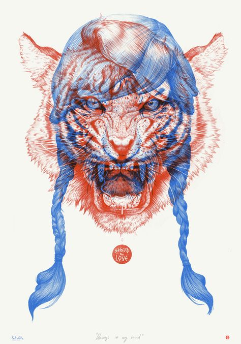 A Tiger, Art And Illustration, A Drawing, Art Plastique, Illustration Design, Art Reference, Screen Printing, Lion Sculpture, Oeuvre D'art