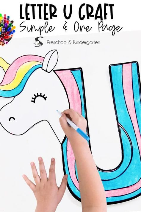 Letter U Unicorn Craft, U Is For Unicorn Craft, Letter U Kindergarten, U For Unicorn Craft, Letter U Crafts For Preschoolers Unicorn, Letter U Crafts For Preschoolers Ideas, Letter U Crafts For Preschoolers, Letter U Craft, U For Unicorn