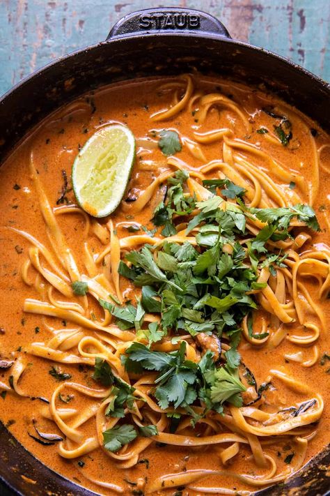 20 Minute Red Curry Noodles with Fried Coconut Garlic | halfbakedharvest.com Red Curry Noodles, Curry Pasta, Half Baked Harvest Recipes, Curry Noodles, Harvest Recipes, Half Baked Harvest, Noodle Recipes, Asian Dishes, Butter Chicken