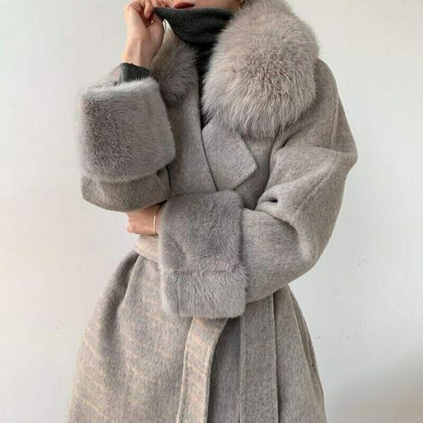 Direct Sell From Factory Material: Wool & Cashmere Collar: Real Fur Cuff: Fur Winter Coquette, Wool Jackets, Long Outerwear, Fur Cuffs, Winter Fur Coats, Trench Coat Style, Trim Jacket, Womens Cashmere, Winter Aesthetic