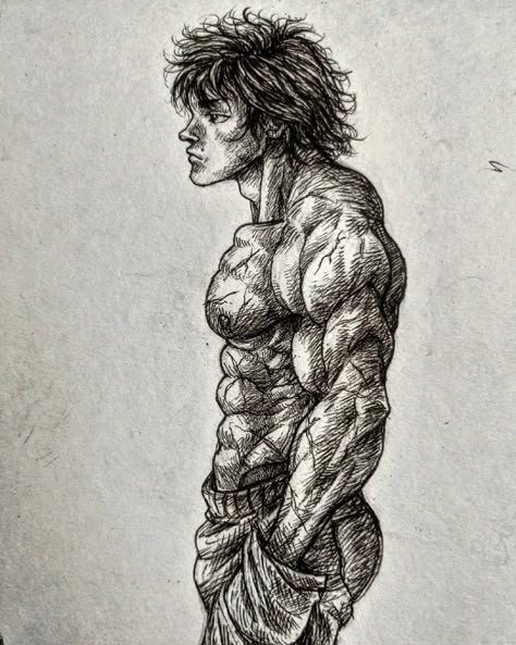 Baki Hanma Sketch, Baki Fan Art, Gym Pfp, Anime Physique, Baki Aesthetic, Baki Manga, Baki The Grappler, Tumblr Drawings, Baki Hanma