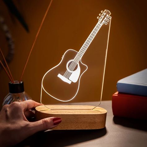 Led Lights Desk, Graduation Gift Table, Lamp Music, Guitar Lamp, Home Music Rooms, 3d Led Lamp, Guitar Gifts, Led Night Lamp, Guitar Stand