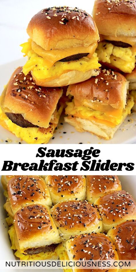 These delicious Sausage Breakfast Sliders are protein-packed with light and fluffy scrambled eggs, savory sausage and lots of melty cheese. They're the ultimate breakfast or brunch treat, ideal for a hearty start to your day. What To Make With Sausage Patties, Perfect Breakfast Sandwich, Sausage Eggs Benedict, Sausage Brunch Ideas, Brunch Savory Recipes, Spicy Breakfast Ideas, Sausage Patty Breakfast Ideas, Sausage Breakfast Ideas, Jimmy Dean Sausage Recipes Breakfast