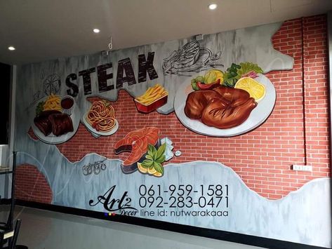 Wall Graphics Restaurant, Restaurant Mural, Restaurant Exterior Design, Small Restaurant Design, Diy Mural, 3d Wall Painting, Wall Street Art, Art Restaurant, Coffee Shop Interior Design