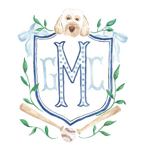 Baby Monogram Crest Baby Monogram Ideas, Southern Monogram, Baseball Monogram, Monogram Wallpaper, Baby Boy Monogram, Boy Monogram, Botanical Line Drawing, Monogram Art, Watercolor Monogram