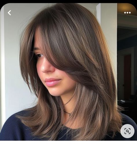 Curtain Bangs With One Length Hair, Medium Layer Straight Hair, Curtain Bangs Medium Hair Thick Hair, Layered Mid Length Hair Straight, Haïr Cut For Thick Straight Hair, Curtain Face Framing Bangs, Mid Length Brown Haircut, Shoulder Length Curtain Bangs Layers, Long Layered Lob With Curtain Bangs