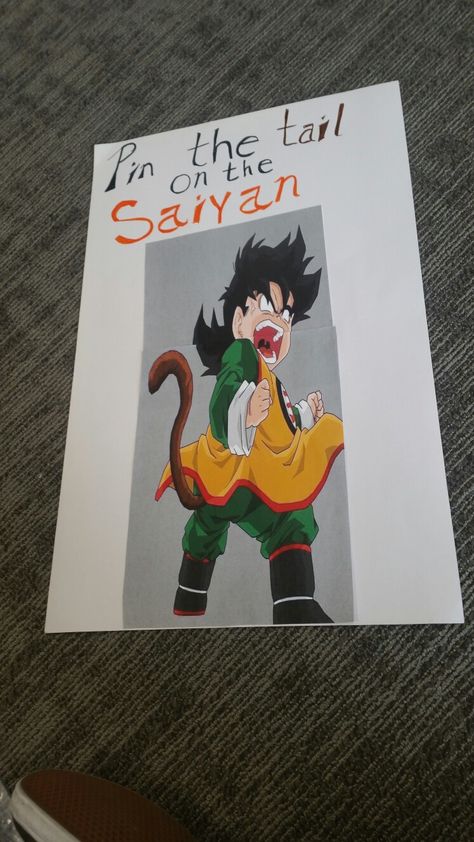 Pin the tail on the Saiyan. Dragon ball Z birthday games Dragon Ball Z Birthday Party Games, Dragonball Z Party Ideas, Dragonball Birthday Party, Dragon Ball Birthday Party Ideas, Dragonball Z Birthday Party Ideas, Dragon Ball Z Birthday Party Ideas, Dragon Ball Z Party Ideas, Dragon Ball Birthday Party, Dragon Ball Z Birthday Party