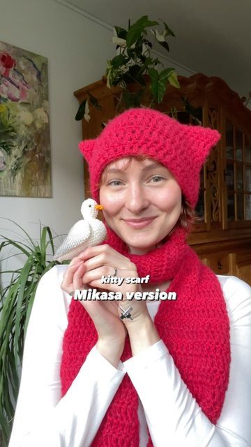 Kitty Scarf Crochet Pattern, Cat Scarf Crochet, Crochet Cat Hat, Crochet Idea, Cat Beanie, Cat Scarf, Crochet Inspo, Cat Hat, Scarf Crochet Pattern