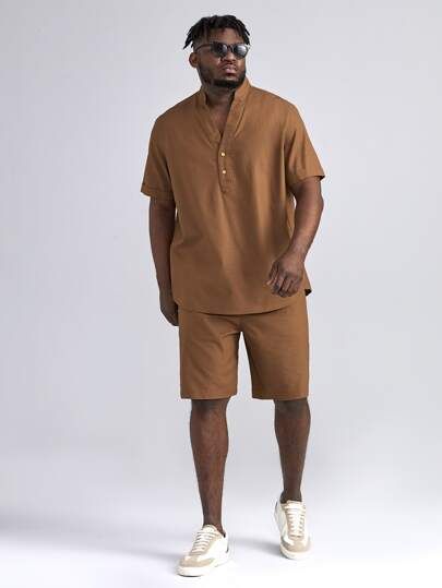 Extended Sizes Men Drop Shoulder Top & Shorts | SHEIN USA Summer Earthy Outfits Men, Mens Casual Outfits Summer Simple, Plus Size Men Outfits Summer, Homecoming Men, Plus Size Black Men, Plus Size Mens Outfits, Plus Size Men Outfits, Jack Chan, Chubby Men Fashion