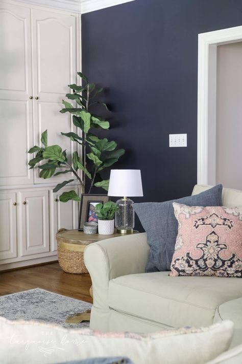 Hale Navy Living Room Walls Hale Navy Room, Navy Living Room Walls, Hale Navy Living Room, Navy Walls Living Room, Dark Blue Grey Paint, Blue Gray Wallpaper, Relaxing Bedroom Colors, Light Blue Grey Paint, Navy Living Room