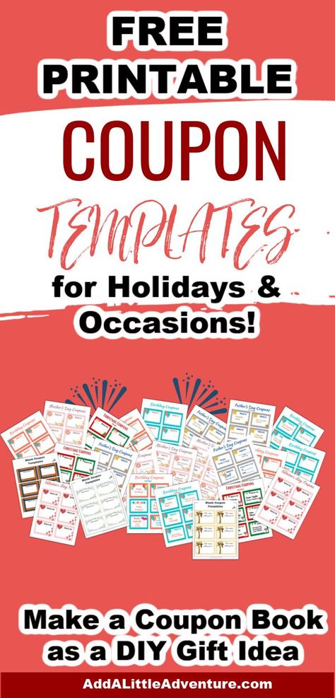 Free Printable Coupon Templates for Holidays & Occasions Best Kids Christmas Gifts, Coupons For Kids, Coupon Book Diy, Printable Coupon Book, Free Gift Idea, Christmas Coupons, Diy Coupons, Free Printable Coupons, Birthday Coupons