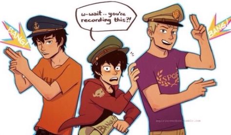 Aw PERCY, Nico and Jason Nico And Jason, Percy And Nico, The Big Three, Jason Grace, Percy Jackson Fan Art, Percy Jackson Characters, Magnus Chase, Percy Jackson Memes, Leo Valdez