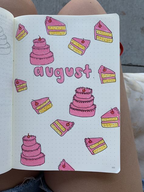 Bujo Birthday Month, Birthday Month Calendar Ideas, Birthday Bujo Page, Journal Month Cover Page, Birthday Month Journal Cover, Birthday Bujo Theme, Birthday Month Journal Ideas, Birthday Month Bullet Journal, Journal Birthday Page