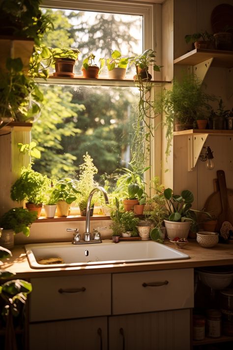 Let the Sunshine In: Brilliant Kitchen Garden Window Over Sink Ideas - Quiet Minimal Plants Over Kitchen Sink, Kitchen Garden Window Over Sink, Kitchen Window Sill Decor, Small Kitchen Window, Kitchen Garden Window, Make A Window, Windowsill Herb Garden, Kitchen Window Decor, Window Herb Garden