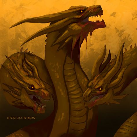 Monster Zero Godzilla, King Ghidorah Human, King Ghidorah Fanart, Godzilla X Mothra Human, King Ghidorah Art, Monster Zero, Godzilla Mothra, Red Hood Comic, Godzilla Franchise