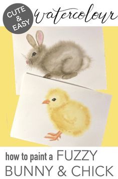 Paint this easy fuzzy bunny or fuzzy baby chick for super cute DIY watercolour Easter cards, or paint them just for fun! Diy Bunny Painting, Easter Watercolor For Kids, Watercolor Animals Art, Paintings Of Bunnies, Simple Easter Watercolor Paintings, Watercolour Easter Card Ideas, Watercolour Bunny Easy, Easter Watercolor Tutorial, Bunny Watercolor Tutorial