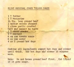 Q: Where did the Flint Coney sauce recipe that includes ground hot dogs originate? - Flint Coney Resource Site Michigan Coney Dog Sauce, Original Coney Island Hot Dog Sauce, Flint Coney Sauce Recipe, Michigan Sauce Recipe, Coney Sauce Recipe, Michigan Sauce, Chili Dog Sauce Recipe, Coney Dog Sauce, Hot Dog Chili Sauce Recipe