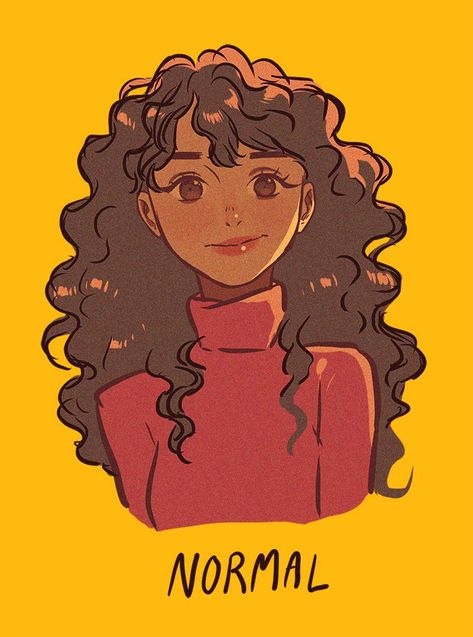 A Drawing, Curly Hair, A Woman, Yellow, Twitter, Red, Hair, Black