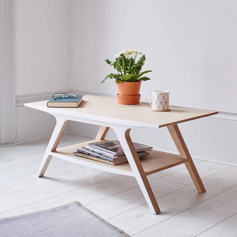 Hand built birch plywood end grain coffee table.The Levelland coffee table is available in four different edge finishes, petrol blue, pebble grey, white (pictured) and natural birch (oiled).Taking it's design cues from classic silhouettes, the Levelland range really showcases the beautiful, tonal lines of the sustainable Baltic birch endgrain plywood. Made using CNC technology, then built and finished by hand, this collection is a union of traditional and contemporary techniques. The Levella... Plywood Furniture Plans, Cnc Furniture Plans, Plywood Coffee Table, Plywood Table, Furniture Design Inspiration, Cnc Furniture, Desain Furnitur Modern, Wood Furniture Design, Flat Pack Furniture