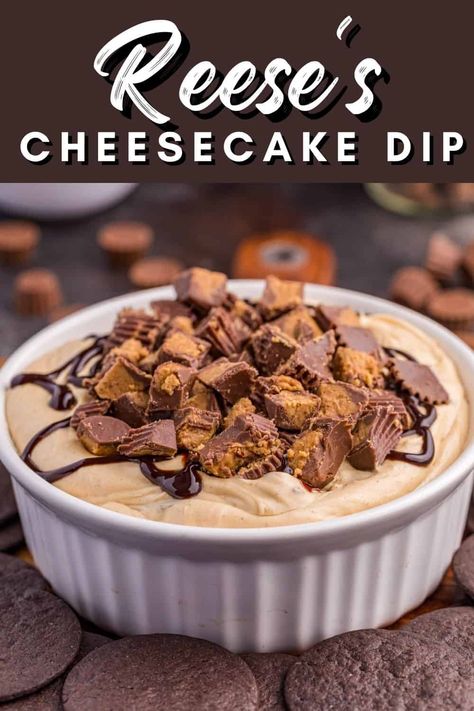 Reese's Cheesecake, Reeses Cheesecake, Cup Cheesecake, Peanut Butter Cream Cheese, Dessert Dip Recipes, Buckeyes Recipe, Peanut Butter Cup Cheesecake, Peanut Butter Dip, Peanut Butter Cream