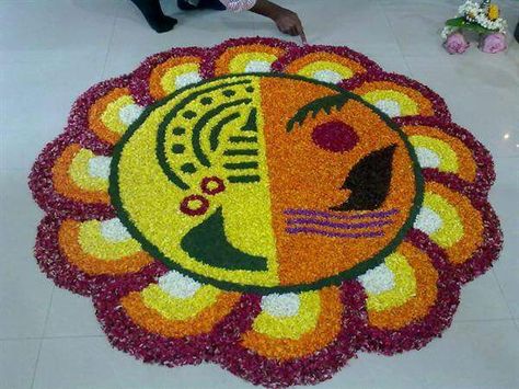 Variety Pookalam Design, Onam Floral Design, Athapookkalam For Competition, Pookolam Design Onam For Competition, Attapookalam Design, Atha Pookalam Designs, Onam Kolam With Flowers, Ona Pookalam, Pookalam Design Onam For Competition