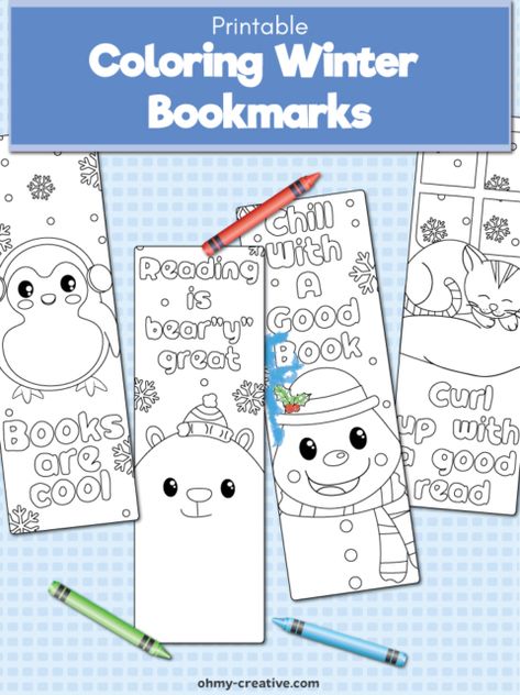 These Free Printable Winter Bookmarks To Color For Kids are a great winter activity to stay busy during the winter months. Plus they can use the winter coloring bookmarks when reading their favorite stories! OHMY-CREATIVE.COM #bookmarks #coloringbookmarks #kidsbookmarks #wintercoloringbookmarks #coloring #winterkidsactivity Winter Bookmarks Free Printable, Winter Bookmarks To Color, Christmas Bookmarks To Color Free Printable, Winter Coloring Bookmarks Free Printable, Winter Coloring Bookmarks, Winter Bookmarks For Kids Free Printable, Winter Library Programs, Winterfest Ideas, Bookmarks Free Printable