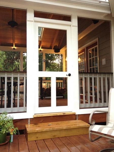 Screened Porch Love | Content in a Cottage Cozy Porches, Farm Porch, Screened Deck, Screened Porch Designs, Building A Porch, Porch Doors, Screen Porch, Home Porch, House With Porch