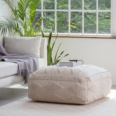 Versatile. Comfortable. Functional. Ottomans transform a nice room into something better by providing a pop of style and sprinkle of texture. Whether being used in a seating configuration or just serving as a comfortable place to kick your feet up on, these ottomans make your home better. In addition to the handmade high quality, these pieces are filled in the U.S.A with premium, expanded polypropylene beads. This fill provides tremendous durability in keeping the item shape while delivering a c Blue Ottoman, Nice Room, Coastal Dining, Large Ottoman, Square Pouf, Soft Seating, Upholstered Ottoman, Pouf Ottoman, Furniture Arrangement