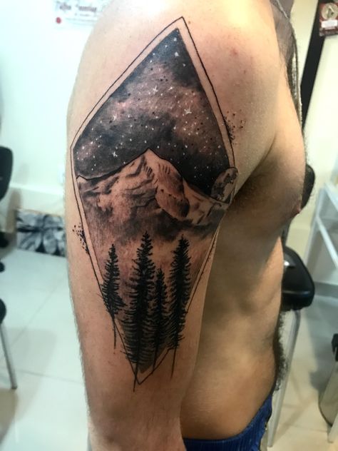 Milky Way Tattoos, Mount Hood Tattoo, Mt Hood Tattoo, Zoey Tattoo, Milky Way Tattoo, 12 Tattoos, Mount Hood, Mt Hood, Wolf Tattoos