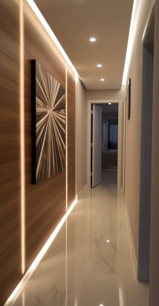 Coridorio Design Home, Plain Pop Ceiling Design, Corridor Lighting Home, House Corridor Design, Cielorrasos Ideas, Pop Designs For Hall, Corridor Ceiling Design, Pop Design For Hall, Down Ceiling Design