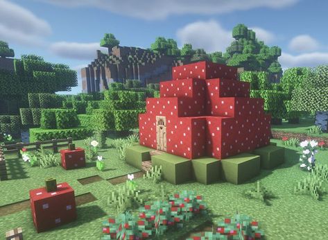 House For One Person, Cute Minecraft House, Minecraft Nature, Strawberry House, Cute Minecraft, Minecraft Java Edition, Building References, Cottagecore Minecraft, House In Minecraft