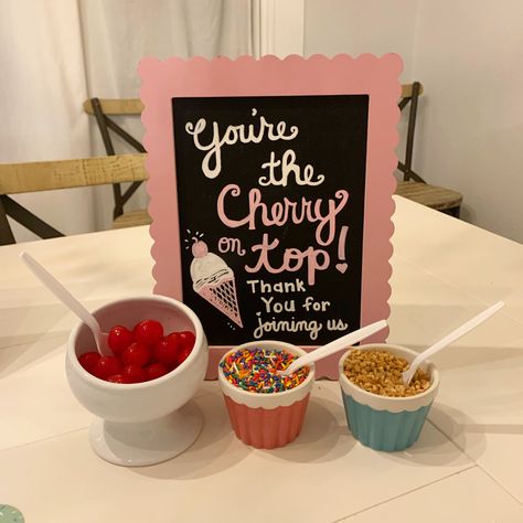 Ice Cream Bar Bachelorette Party, Ice Cream Party Sign, Candy Bridal Shower Theme, Valentine Ice Cream Party, Ice Cream Bridal Shower Ideas Sundae Bar, She’s Been Scooped Up Theme, Bridal Shower Ideas Ice Cream, Ice Cream Bar Bridal Shower Ideas, Ice Cream Bridal Shower Decorations