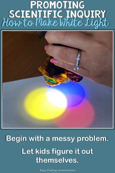 Ask your third grade, fourth grade, and fifth grade students to use inquiry in science. In this light activity, kids figure out how to blend various colors to make white light. Light Experiments Grade 4, Preschool Light Study, Light Experiments For Kids, Science Activities For Elementary, Scientific Inquiry, Activities For Elementary Students, Time Perception, Light Experiments, Study Light