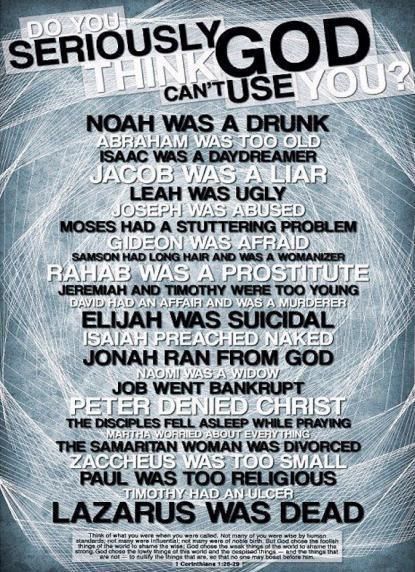 God qualifies the called, He does not call the qualified.  God's standard for leadership and service in His Kingdom is trust in Him, not any particular talent.  He uses what the world sees as weakness to show the world His power.  We don't need to be super talented to change the world for Jesus.  We just need to be willing to have faith in Jesus. Christian Posters, Ayat Alkitab, God Can, God Is Good, Trust God, The Words, Great Quotes, Word Of God, Christian Quotes