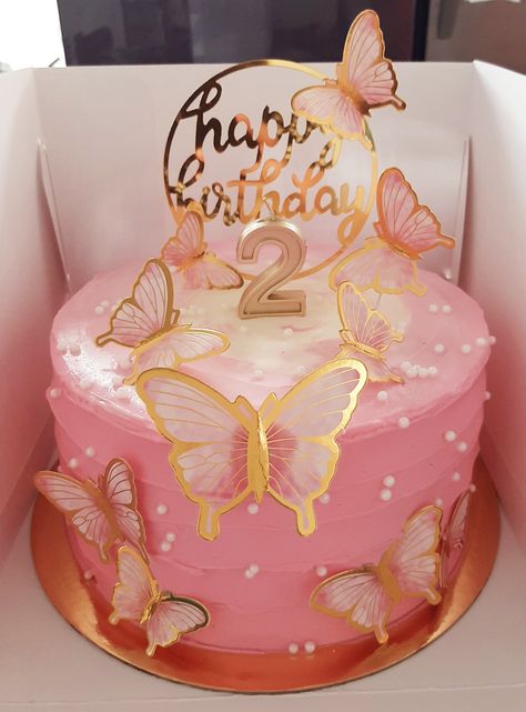 Pink And Gold Cake Butterfly, Butterfly Theme Cake, Simple Birthday Cake Designs, 22nd Birthday Cakes, Modern Birthday Cakes, Colorful Birthday Cake, Cake Designs For Kids, Boys First Birthday Cake, 15th Birthday Cakes