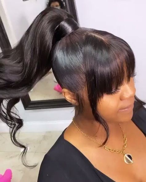 Ponytail With Bangs, Hairstyle Long, High Ponytail Hairstyles, Weave Ponytail Hairstyles, Sleek Ponytail Hairstyles, Black Ponytail Hairstyles, Quick Weave Hairstyles, Trendy Hairstyle, High Ponytail