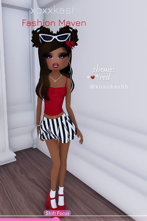 dress to impress outfit idea! / dti theme: red - @xoxokashh Dress To Impress Roblox Game Outfit Ideas Theme Misunderstood, Dress To Impress Outfits Roblox Game Theme Glamour, Dress To Impress Red Theme, Red Dress To Impress, Red Place, Marvel Dress, Dti Theme, Hair Roblox, Roblox Dress