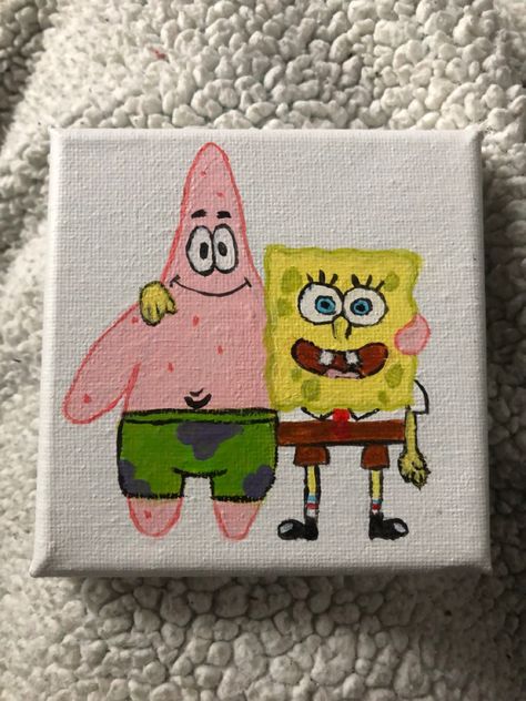 Drawing Ideas Spongebob And Patrick, Spongebob And Patrick Painting Easy, Spongebob And Patrick Canvas Painting, Cute Painting Ideas For Friends, Patrick Spongebob Drawing, Patrick Painting On Canvas, Cute Spongebob Paintings, Spongebob Painting Canvases Easy, Easy Spongebob Painting