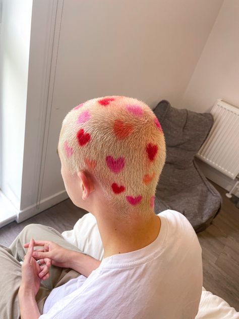 a shaved head with a heart pattern dyed into it. Shaved Dyed Hair, Hair Dyed, Dyed Hair, Shaving, Hair, Pink