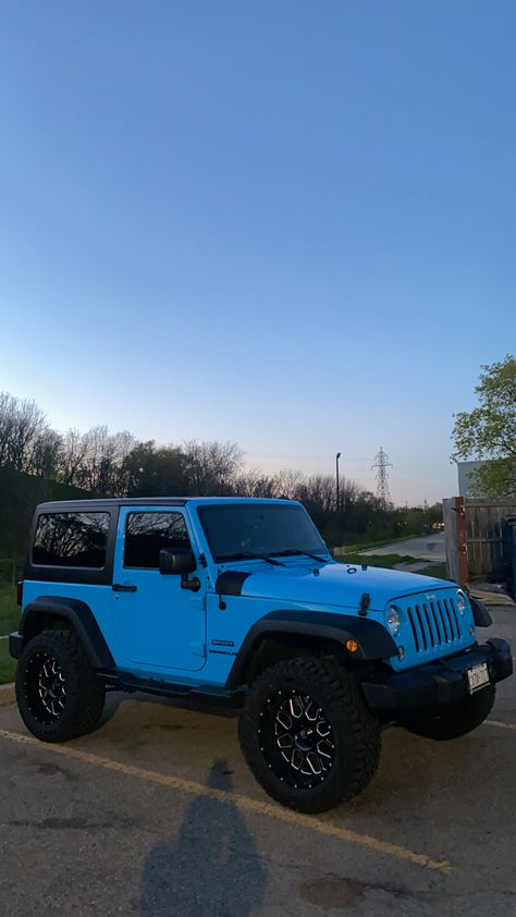 Blue Jeep Aesthetic, Blue Jeep Wrangler Aesthetic, Light Blue Jeep, Jeep Rims, Blue Jeep Wrangler, Jeep Wrangler Interior, 2 Door Jeep, Yellow Jeep, Jeep Baby