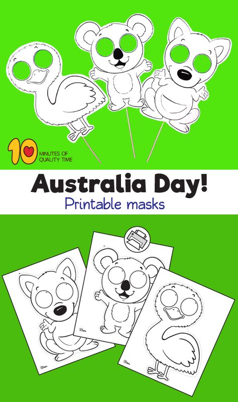 Australia Day Paper Masks Australia Preschool Theme, Australia Day Crafts For Toddlers, Australia Crafts For Toddlers, Australia Day Craft, Australia Day Activities For Kids, Australia Day Activities, Australia Day Decorations, Australia Activities For Kids, Australia Themed Activities For Kids